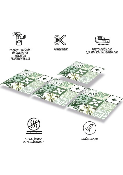 Kendinden Yapışkanlı Karma Yeşil Londra Desenli Pvc Karo 30X30 cm (33 Adet) 3 M2
