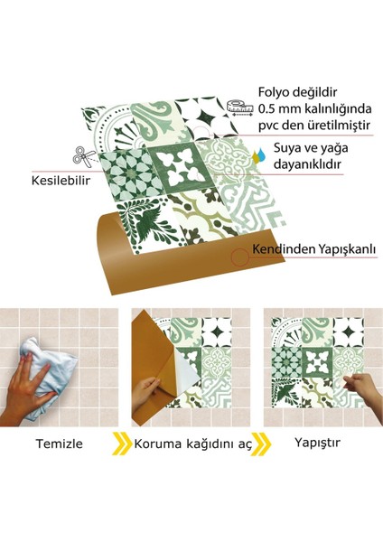 Kendinden Yapışkanlı Karma Yeşil Londra Desenli Pvc Karo 30X30 cm (33 Adet) 3 M2