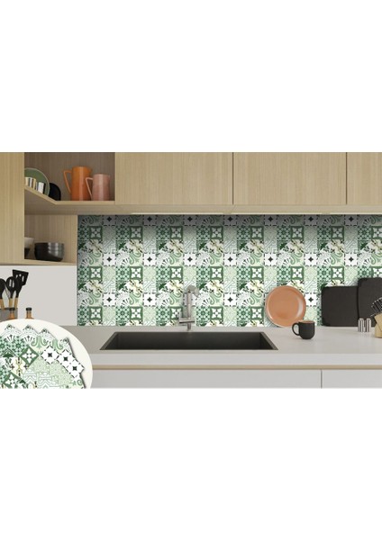 Kendinden Yapışkanlı Karma Yeşil Londra Desenli Pvc Karo 30X30 cm (33 Adet) 3 M2
