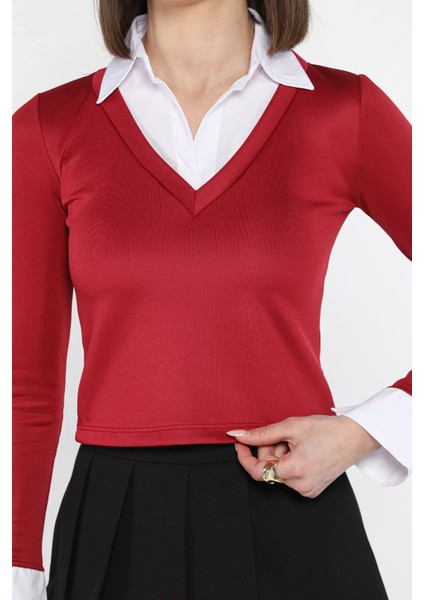 Kadın Gömlek Garnili Crop Bluz fırsatları