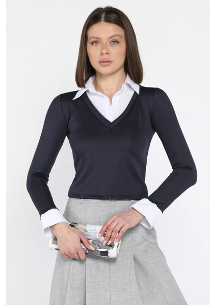 Kadın Gömlek Garnili Crop Bluz