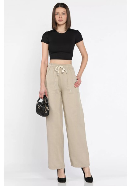 Bel Bağlamalı Kadın Bol Paça Pantolon