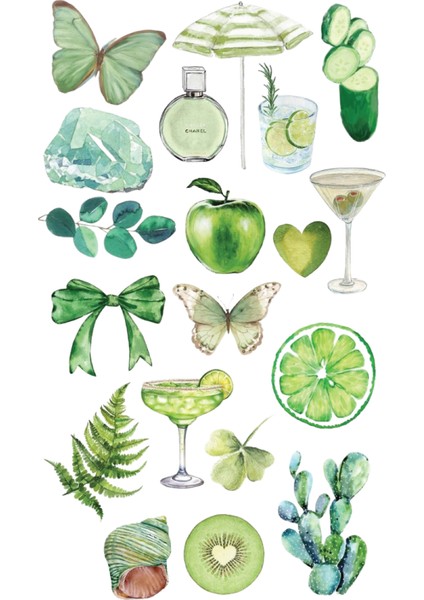 Green Collection Retro Sticker, Çıkartma, Ajanda, Günlük, Planlayıcı, Bullet Journal ,scrapbook