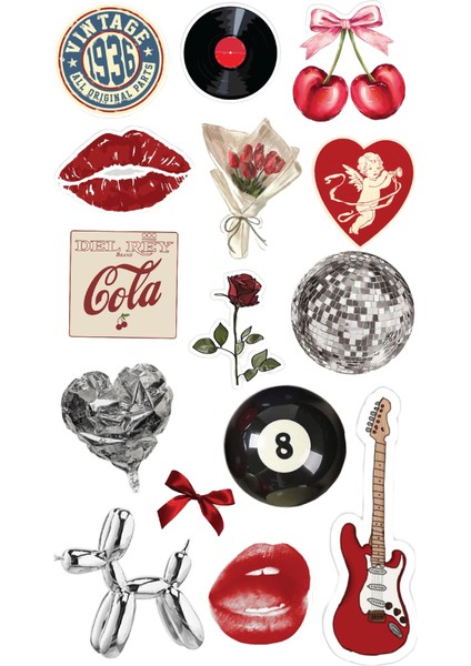 Red Collection Vintage Sticker, Çıkartma, Ajanda, Günlük, Planlayıcı, Bullet Journal , Scrapbook