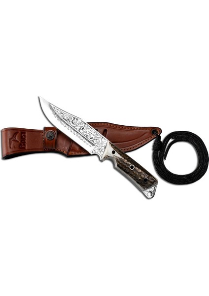 Bora 415 K. Jungle Geyik Boynuzu Saplı Gravürlü Bıçak
