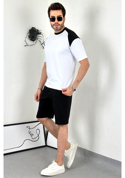 Unisex Oversize Beyaz Omzu Siyah T-Shirt fiyatları
