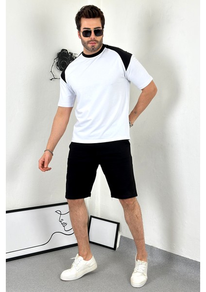 Unisex Oversize Beyaz Omzu Siyah T-Shirt modelleri