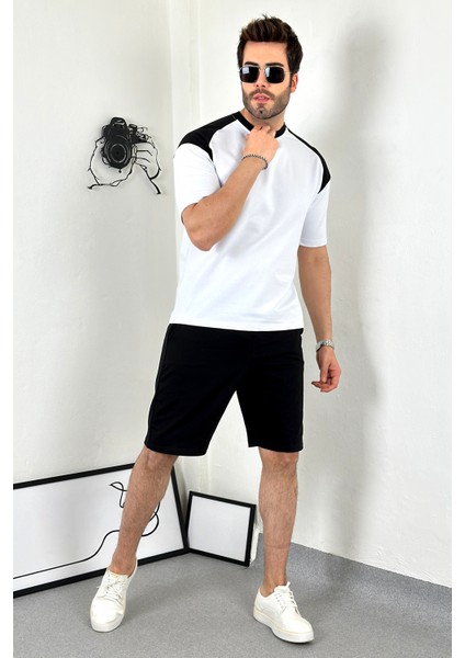 Unisex Oversize Beyaz Omzu Siyah T-Shirt fırsatları