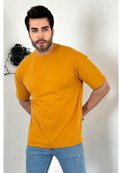 Oversize Nefes Alan Kumaş Bisiklet Yaka T-Shirt