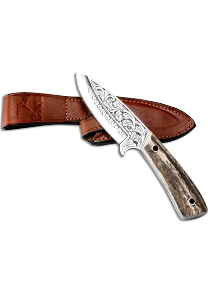 Bora 408 Leopard Geyik Boynuzu Saplı Gravürlü Bıçak