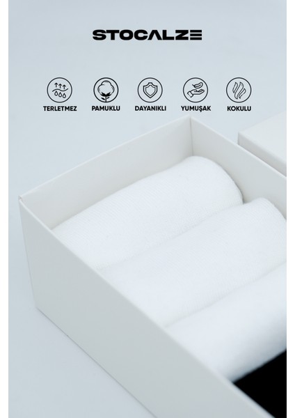 Unisex Bambu Düz Patik. Dikişsiz,terletmez,yumuşak 6'lı Kutulu Siyah Beyaz Çorap Seti