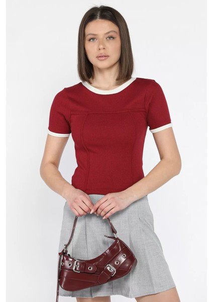 Kadın Bisiklet Yaka Dikiş Detaylı Kaşkorse Bluz