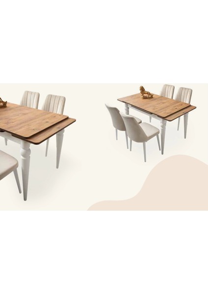 Ahşap Salon Yemek Masa Sandalye Takımı 4 Suna Sandalyeli Yandan Açılır Büyüyen Gümüş Gri 80 x 120 cm fırsatları