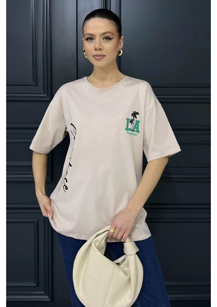 Baskılı Bisiklet Yaka Kadın Tişört fiyatları