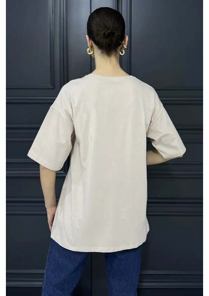 Baskılı Bisiklet Yaka Kadın Tişört modelleri