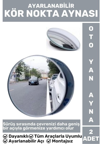 Premium Tüm Araçlarla Uyumlu Ayarlanabilir Açı Geniş Açı Çerçevesiz Montajsız Kör Nokta Aynası 2 Adt