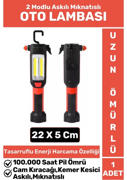 Premium 2 Modlu Mıknatıslı Askılı Cam Kıracağı Kemer Kesici Çok Fonksiyonlu Şarjlı Oto Lambası