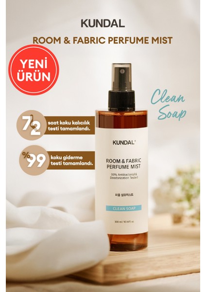 Oda ve Kumaş Kokusu Kundal Room & Fabric Perfume Mist (Clean Soap) 300 ml