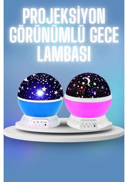 Renkli Yıldızlı Gökyüzü Projeksiyon Gece Lambası Pilli ve USB Kablolu