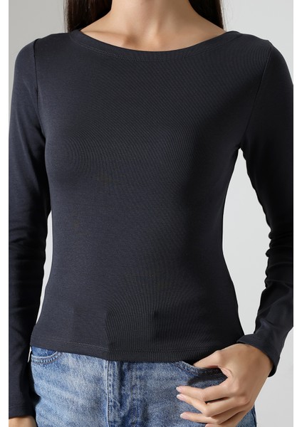 Uzun Kollu Kayık Yaka Vücudu Saran Basic Kadın Body T-Shirt 21897 Bordo fiyatları