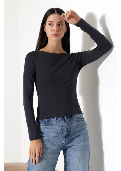 Uzun Kollu Kayık Yaka Vücudu Saran Basic Kadın Body T-Shirt 21897 Bordo modelleri