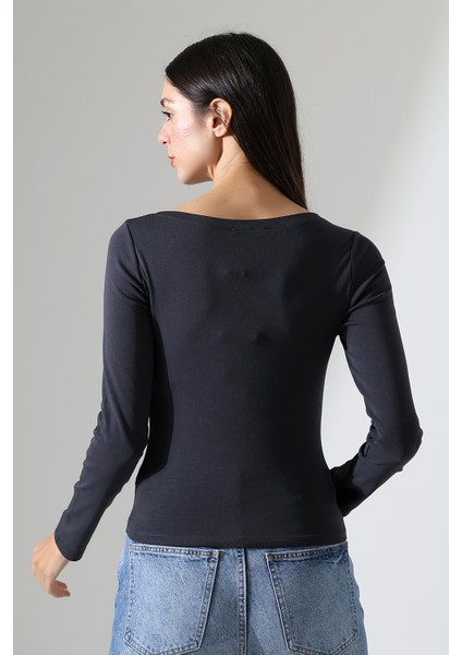 Uzun Kollu Kayık Yaka Vücudu Saran Basic Kadın Body T-Shirt 21897 Bordo fırsatları