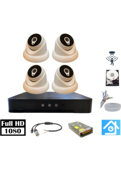 5mp Lens 2mp 1080P Dome 4 Kameralı 250GB Harddisk Dahil Güvenlik Kamerası Seti - ST-24250D