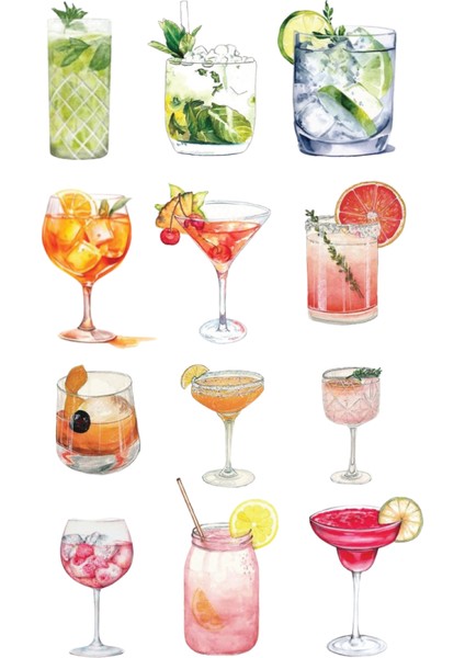 Cocktail Collection Sticker, Çıkartma, Ajanda, Günlük, Planlayıcı, Bullet Journal , Scrapbook