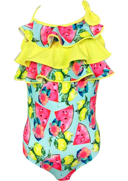 Askılı Renkli Meyve Desenli Fırfırlı Kız Çocuk Mayo By Nessi Byrd