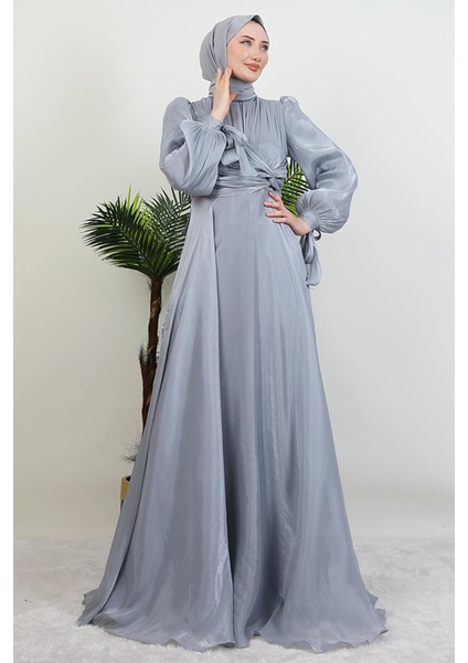 Zambak Ipek Abiye Gri