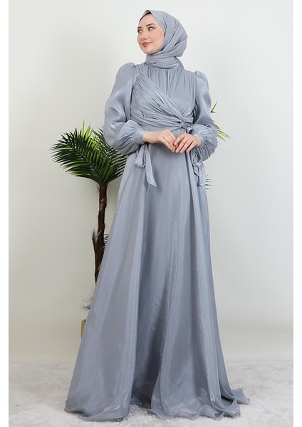 Zambak Ipek Abiye Gri modelleri