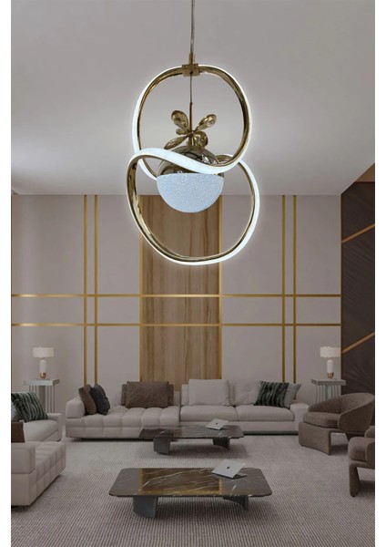 Badem Tek Toplu Modern Sarkıt LED Avize - 3 Renk Kumandalı