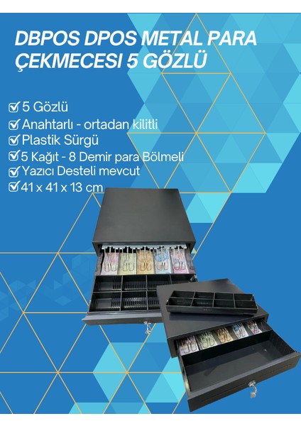 Dpos Metal Para Çekmecesi 5 Gözlü Plastik Sürgü M-415