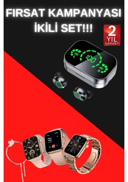 Yeni Nesil Kaliteli Akıllı Saat ve Kablosuz Bluetooth Kulaklık Yüksek Ses Kaliteli
