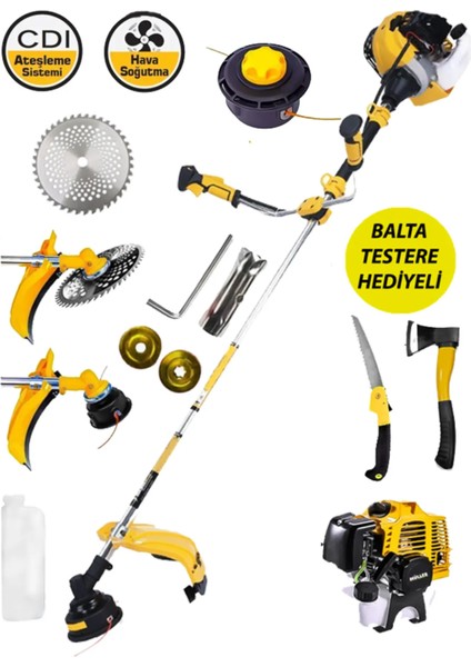 Alman 2.4 Hp Bp Eur5 Motorlu Yan Tipi Benzinli Ot Çalı Tırpanı Çim Biçme Makinesi Balta+Testere