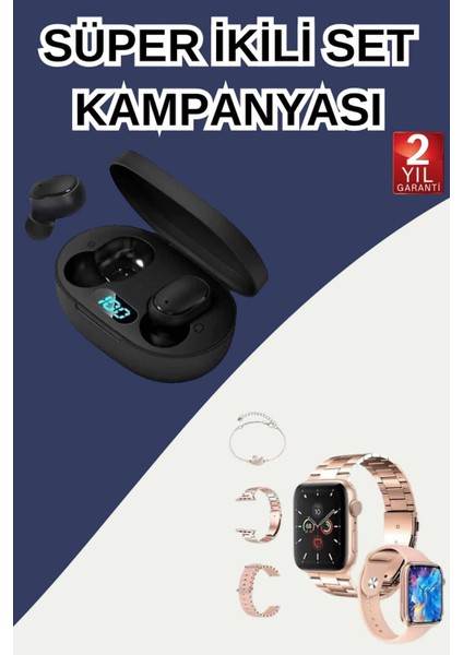 Nabız Ölçer li Akıllı Saat ve Dijital Göstergeli Bluetooth Kulaklık Çoklu Şarj Girişi