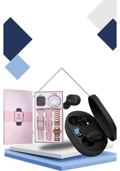 Nabız Ölçer li Akıllı Saat ve Dijital Göstergeli Bluetooth Kulaklık Çoklu Şarj Girişi