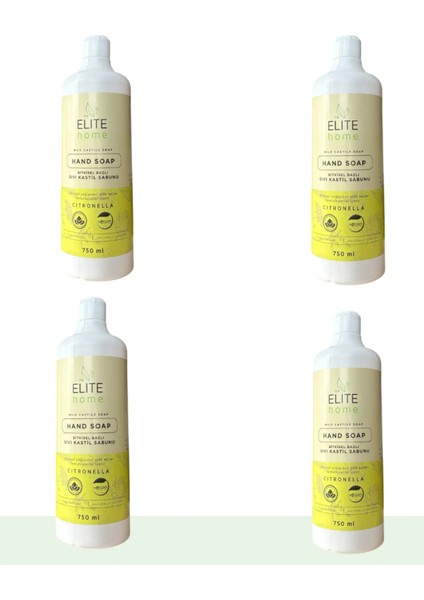 Bitkisel ve Vegan Sertifikalı Kastil Sabun Citronella 750 ml 4lü Set