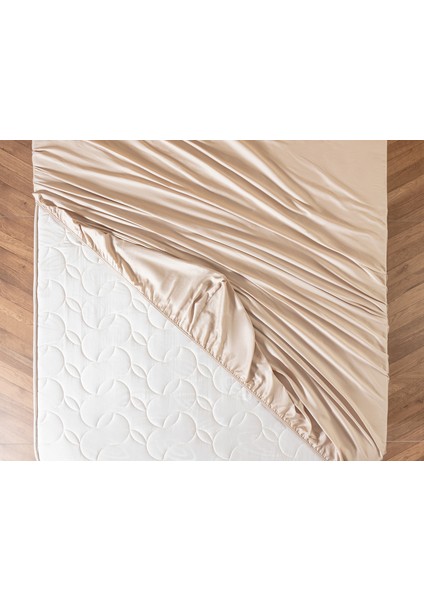 Ciel Çift Kişilik %100 Pamuk Lastikli Saten Çarşaf - Bej