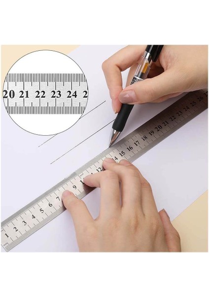 30CM ( 12 Inch ) - Çift Taraflı Paslanmaz Çelik Metal Cetvel - Kalınlık 1mm modelleri