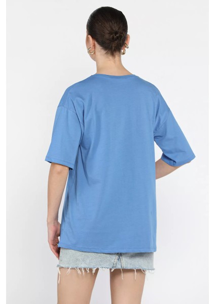 Leopar Desen Kurdele Baskılı Bisiklet Yaka Kadın Tişört modelleri