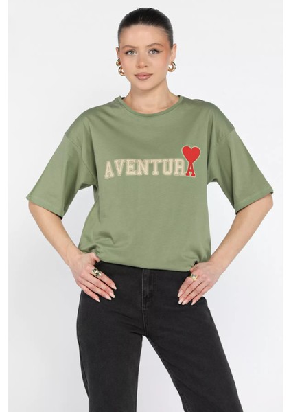 Ön Yazı Baskılı Bisiklet Yaka Kadın Tişört P-00015468