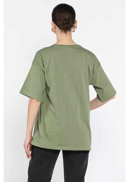 Ön Yazı Baskılı Bisiklet Yaka Kadın Tişört P-00015468 modelleri