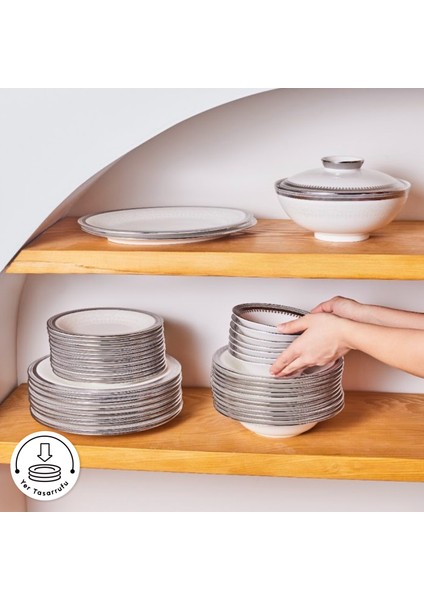 Royal Bone Kate 55 Parça 12 Kişilik Yemek Takımı Platin