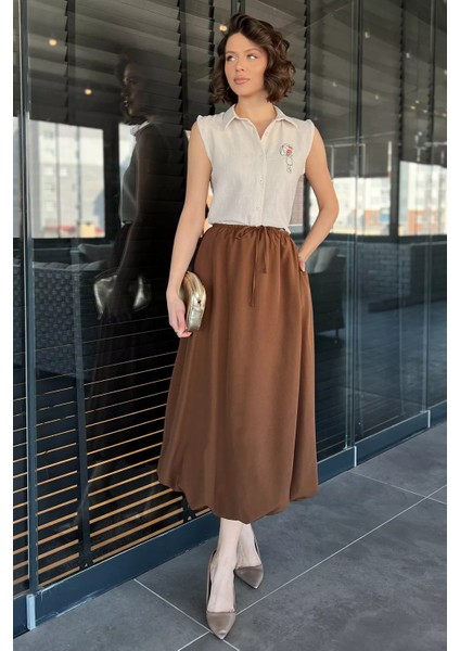 Kadın Bel Lastikli Cepli Balon Etek