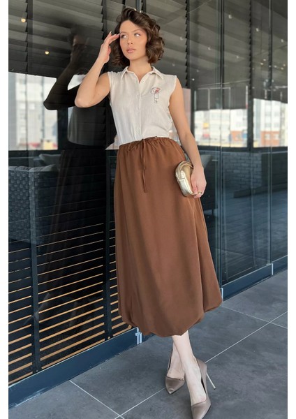 Kadın Bel Lastikli Cepli Balon Etek modelleri