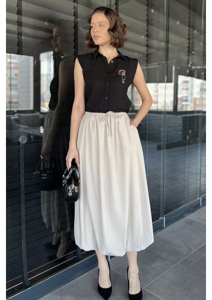 Kadın Bel Lastikli Cepli Balon Etek