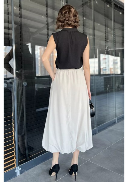 Kadın Bel Lastikli Cepli Balon Etek modelleri