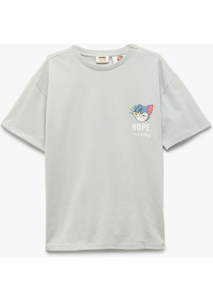 Tom ve Jerry Baskılı Pamuklu Lisanslı Kısa Kollu Oversize Tişört
