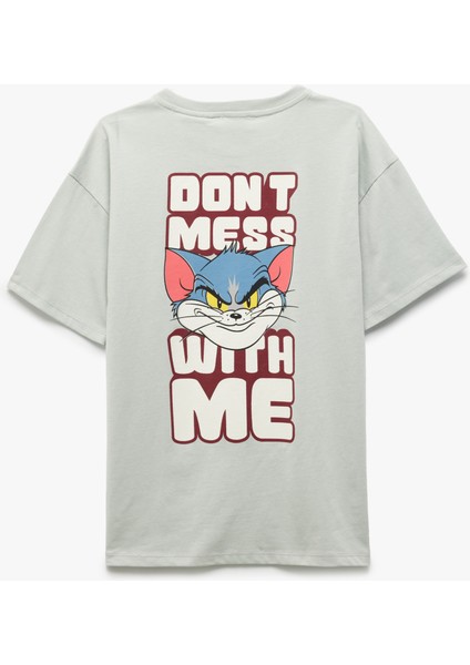 Tom ve Jerry Baskılı Pamuklu Lisanslı Kısa Kollu Oversize Tişört